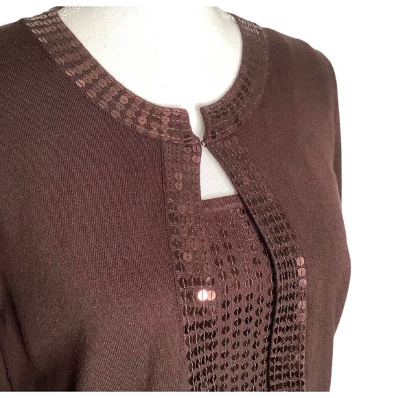By Artisan Brown Sequin Sweater Shell And Cropped Cardigan Set Large - Picture 2 of 9